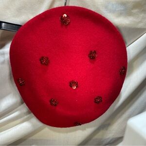 Liz Claiborne Red Sequined Beret Hat